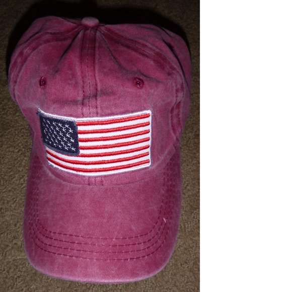 Womens Falls Creek AMERICAN FLAG Maroon Cotton Baseball Cap Hat OSFM NWT - Picture 1 of 4